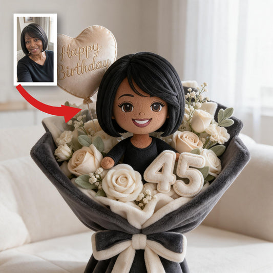 Personalized 45th Birthday Middle-Aged Black Woman Faux Fur Bouquet Pillow