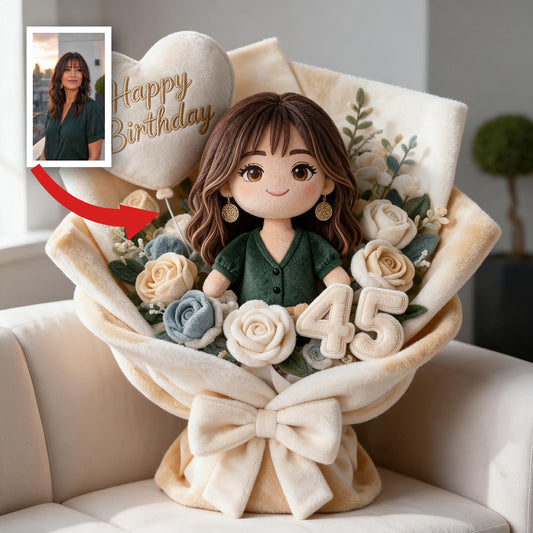 Personalized 45th Birthday Middle-Aged Latina Woman Faux Fur Pillow Bouquet Gift