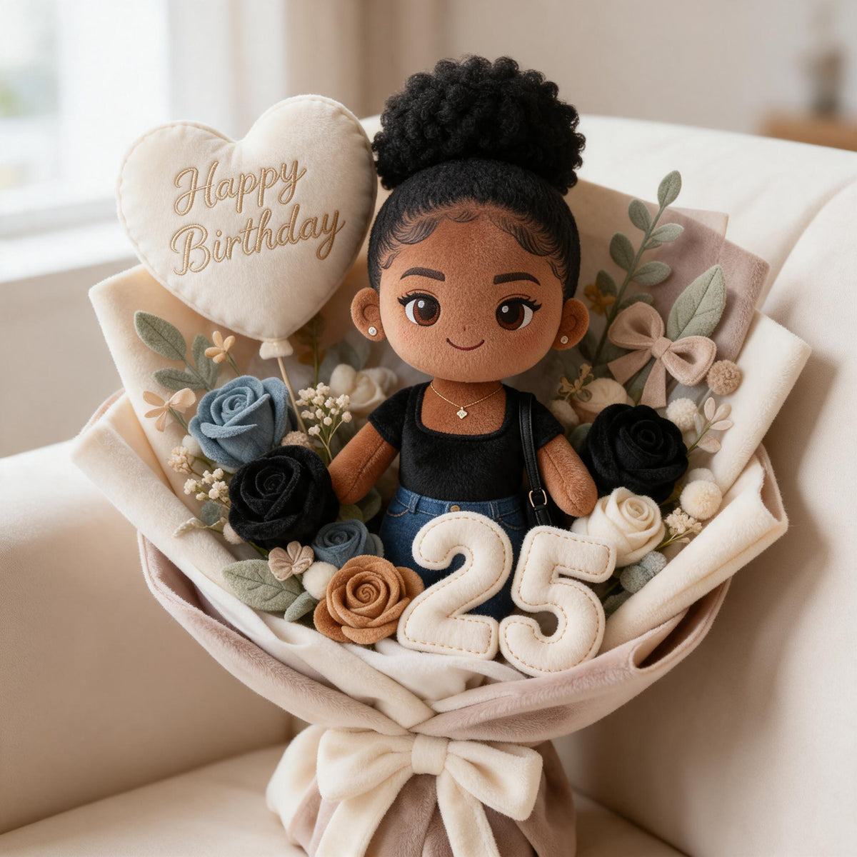 Coussin en fausse fourrure personnalisé pour le 25e anniversaire d'une femme noire