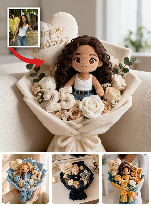 Personalized 25th Birthday Latina Woman Faux Fur Pillow Bouquet Gift