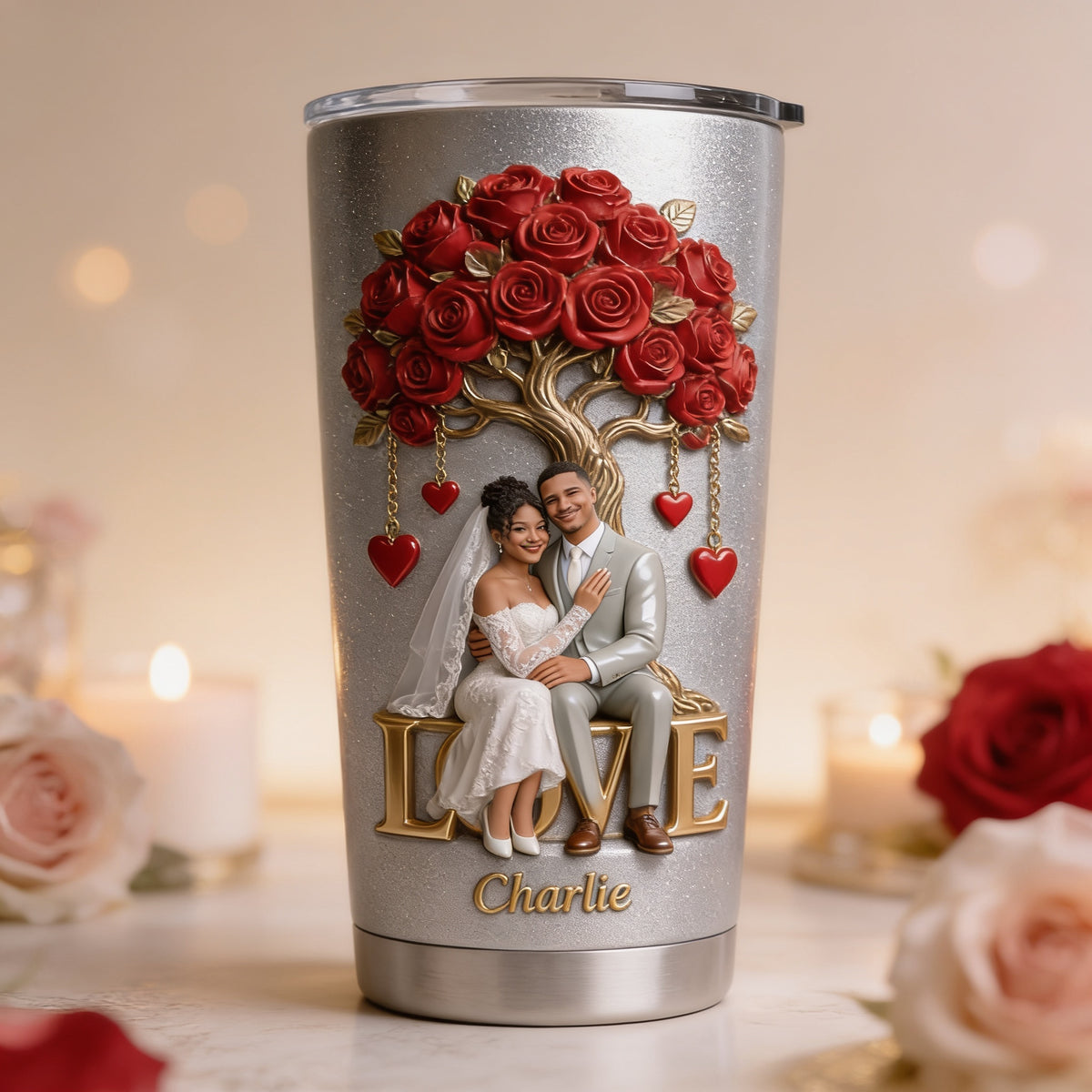 Personalisierter Hochzeits-Tumbler für Latino-Paare - Geschenk für Mann und Frau