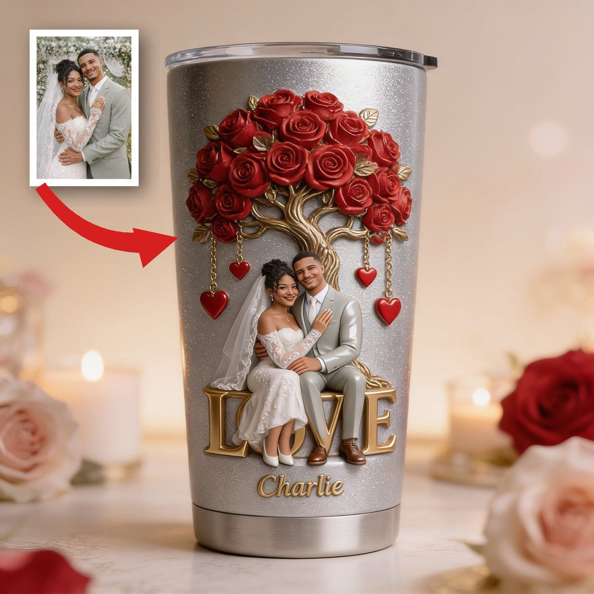 Personalisierter Hochzeits-Tumbler für Latino-Paare - Geschenk für Mann und Frau