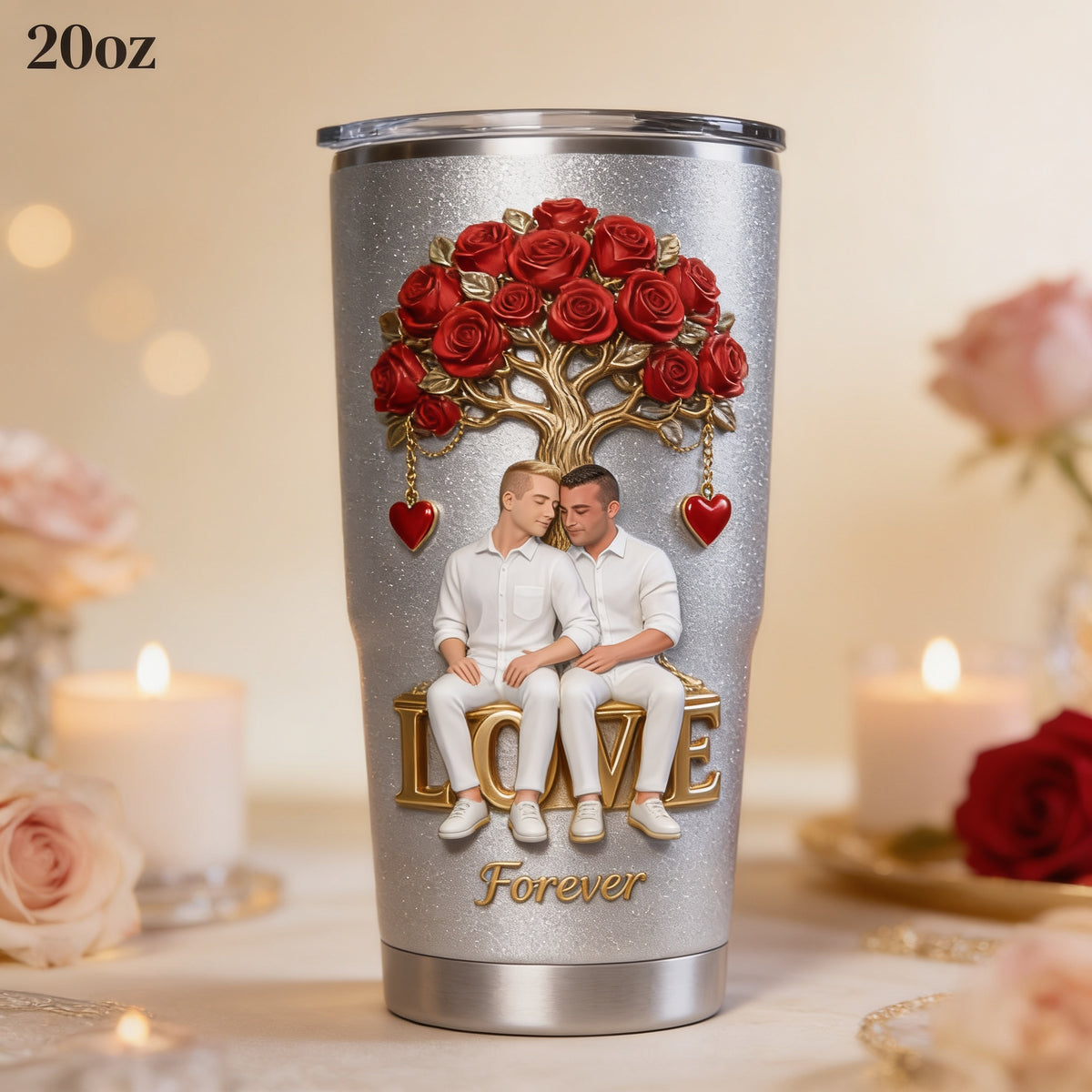 Personalized Gay Couple 20oz Tumbler Romantic LGBT Couple Gift