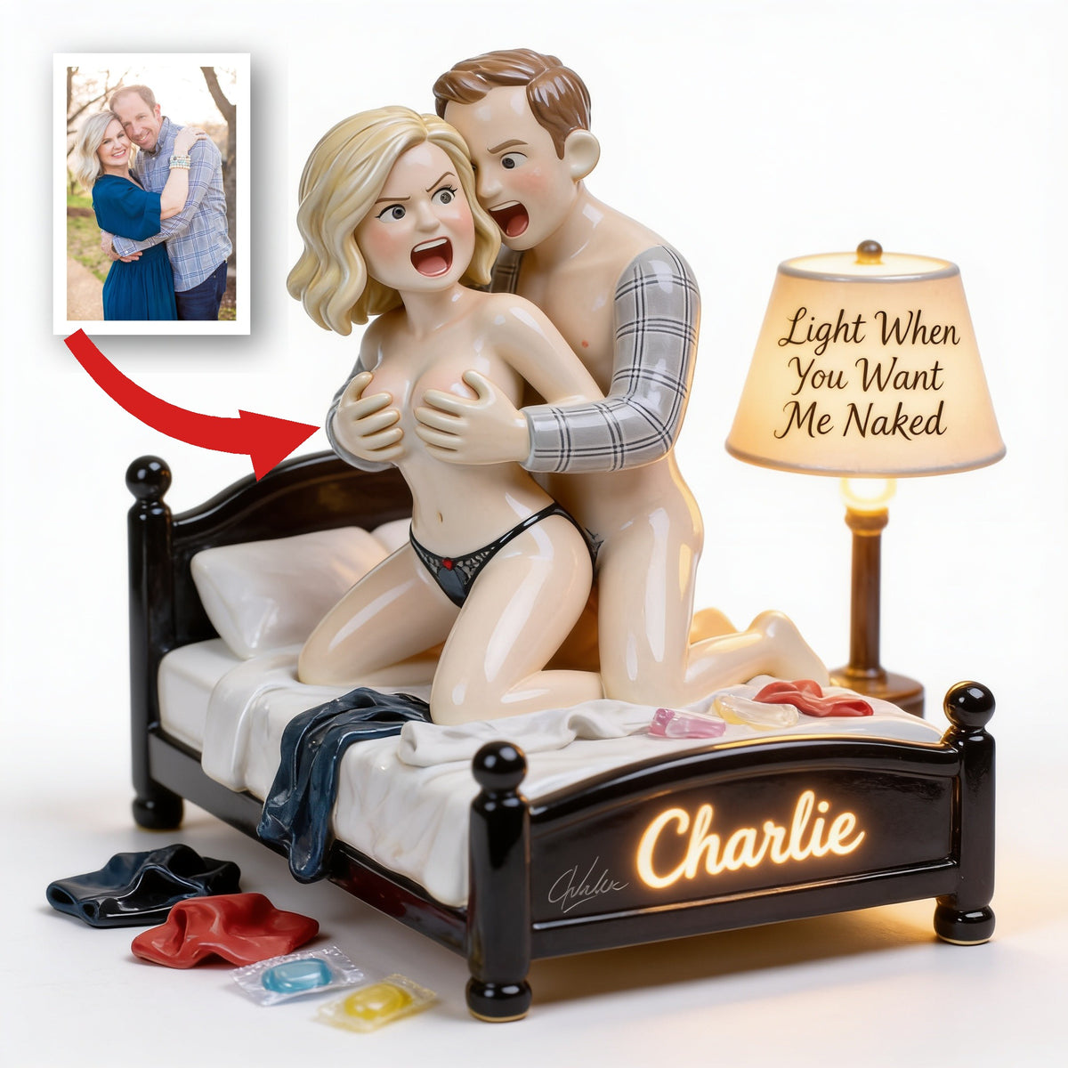 Personalized Middle-Aged Couple Acrylic LED Night Light, Funny Romantic Bedroom Gift
