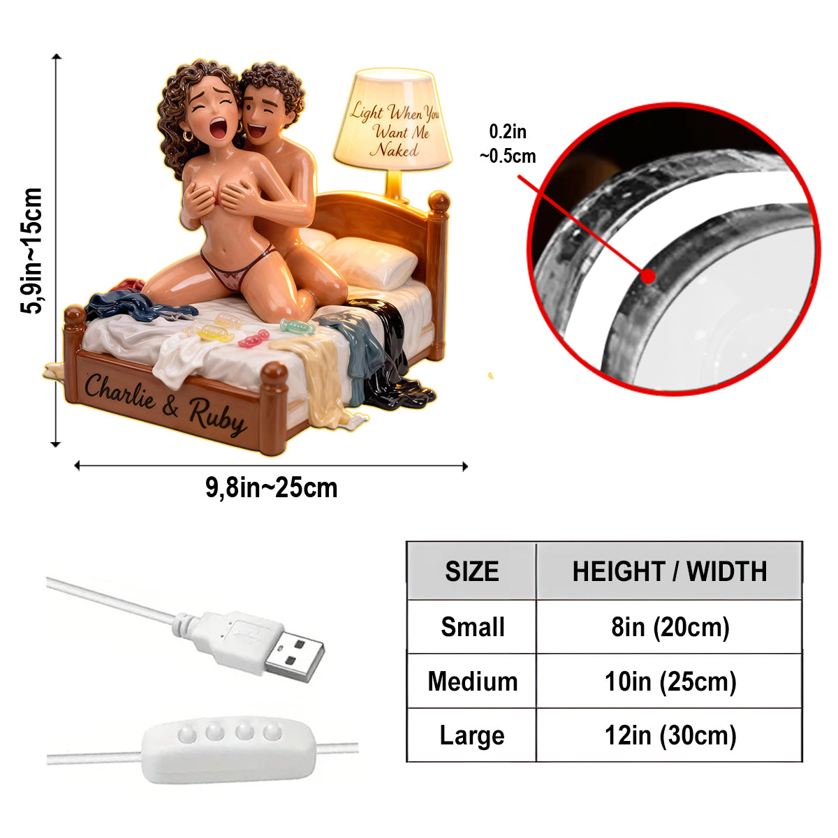 Personalized Black Couple Funny Acrylic LED Night Light Romantic Couple Bedroom Gift
