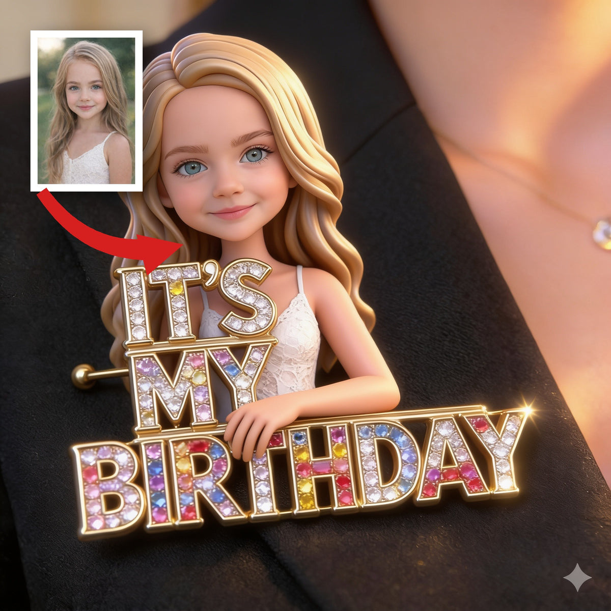 Épinglette d'anniversaire photo personnalisée pour petite fille, cadeau pour fille, petite-fille, nièce