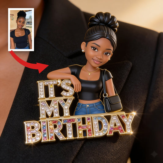 Custom Photo 21st Birthday Black Woman Enamel Pin Gift for Her