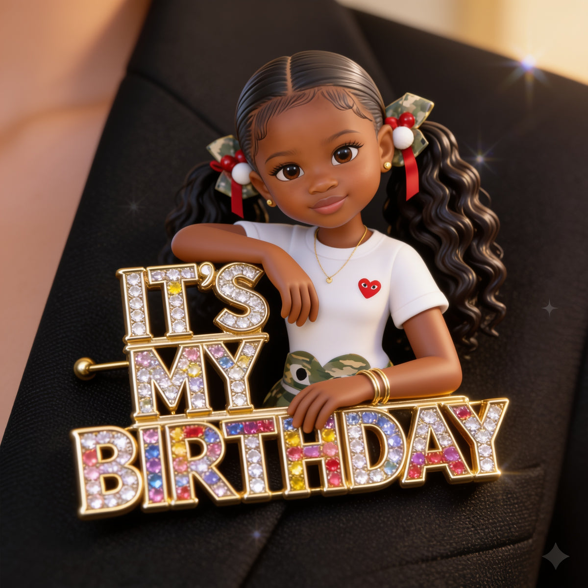 Épinglette en acrylique émaillée photo d'anniversaire personnalisée, cadeau pour fille, petite-fille, nièce