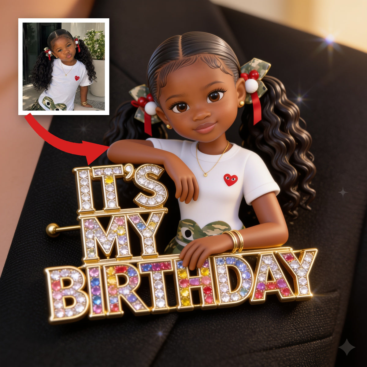 Épinglette en acrylique émaillée photo d'anniversaire personnalisée, cadeau pour fille, petite-fille, nièce