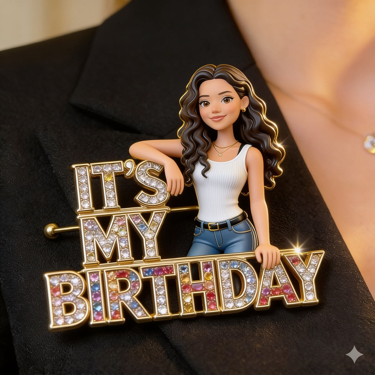 Custom Photo 21st Birthday Latina Woman Acrylic Enamel Pin Gift