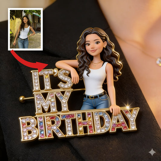 Custom Photo 21st Birthday Latina Woman Acrylic Enamel Pin Gift