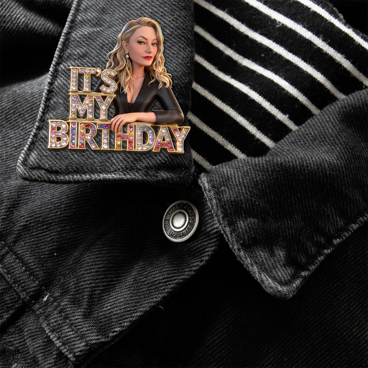 Custom Photo 21st Birthday Latina Woman Acrylic Enamel Pin Gift