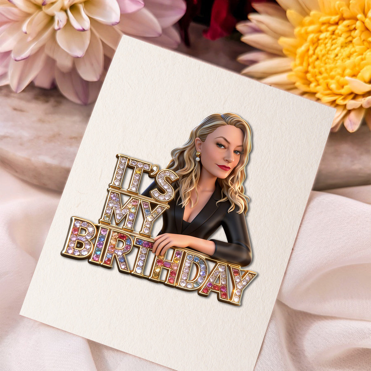 Épinglette en acrylique émaillée photo personnalisée pour le 70e anniversaire d'une femme latina