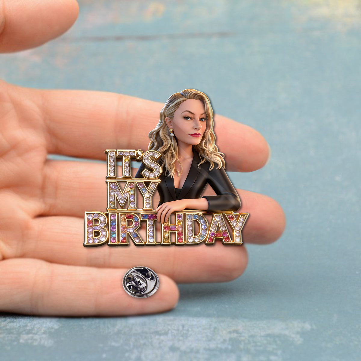 Custom Photo 21st Birthday Latina Woman Acrylic Enamel Pin Gift