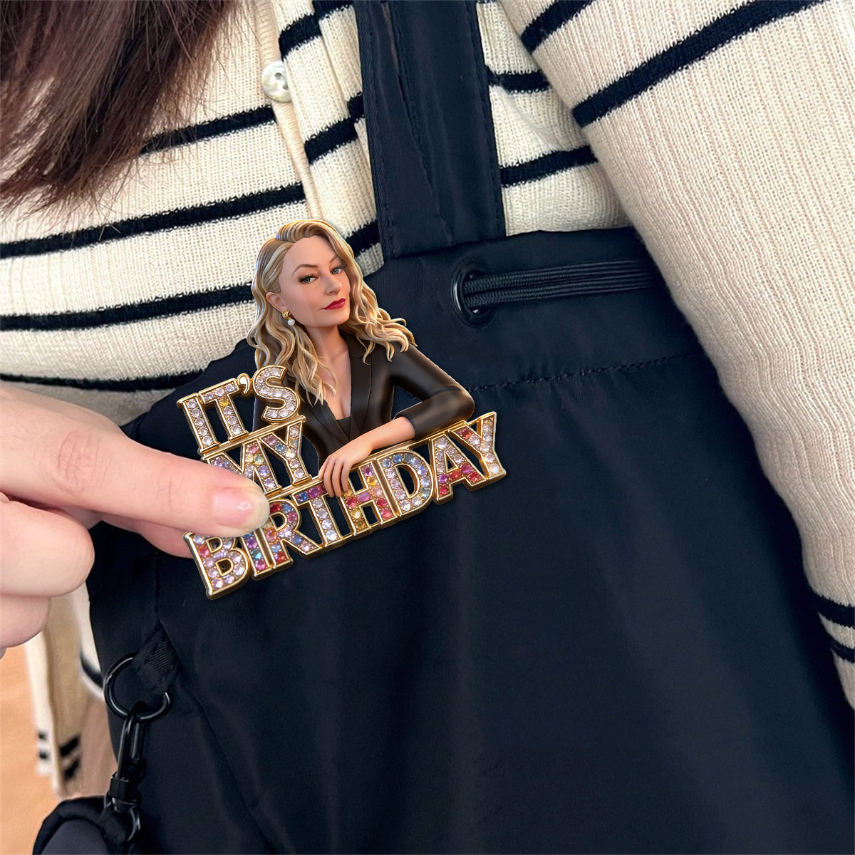 Custom Photo 21st Birthday Black Woman Enamel Pin Gift for Her