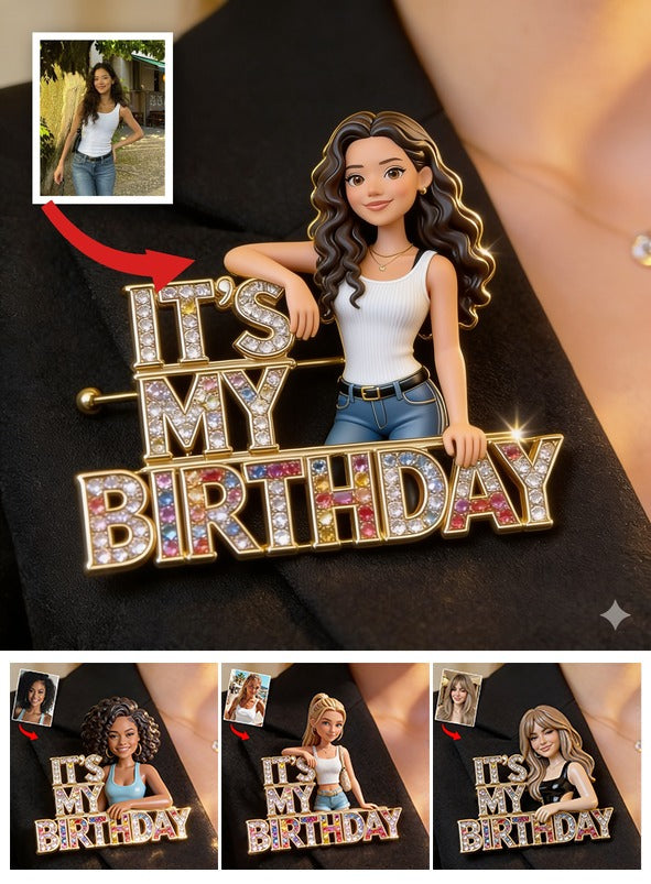 Custom Photo 21st Birthday Latina Woman Acrylic Enamel Pin Gift
