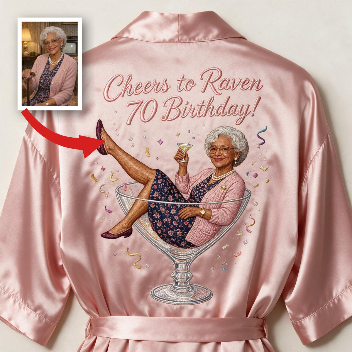 Personalized 70th Birthday Older Black Woman Satin Robe Mom Grandma Wife Gift