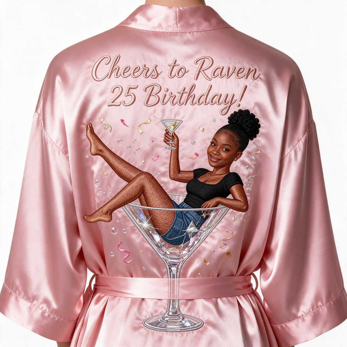 Personalized 25th Birthday Black Woman Satin Robe Birthday Gift
