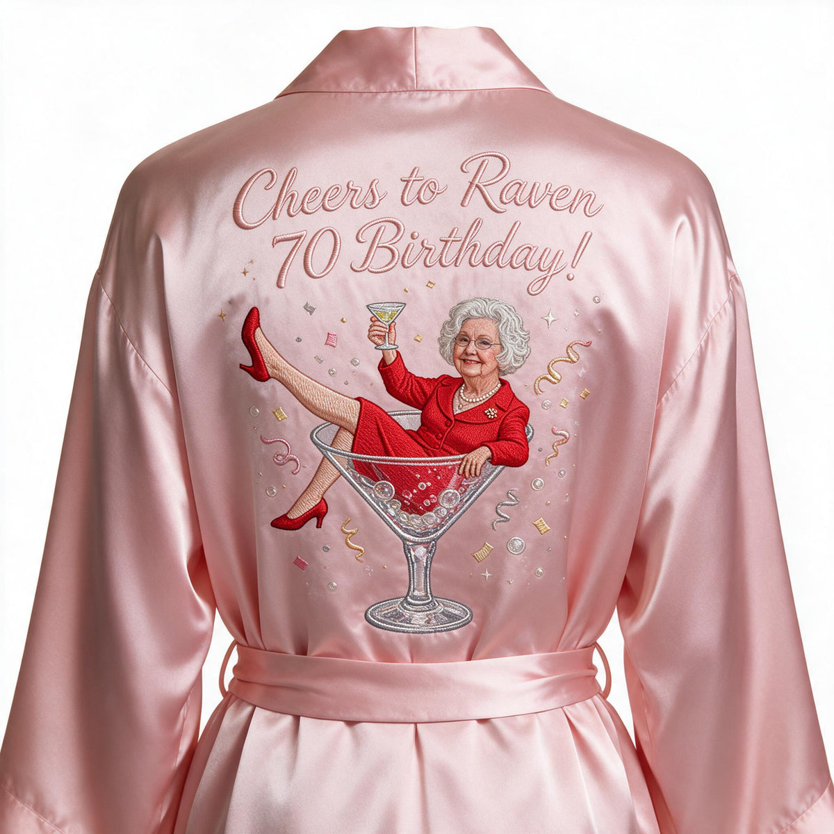 Personalized 70th Birthday Older Woman Satin Robe, Funny Gift for Grandma Mom Wife
