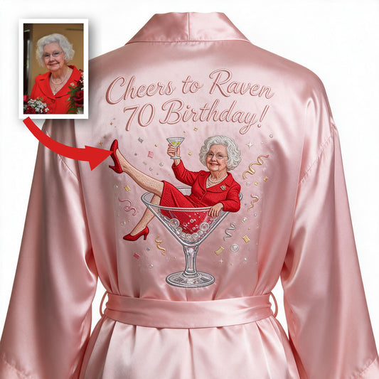 Personalized 70th Birthday Older Woman Satin Robe, Funny Gift for Grandma Mom Wife