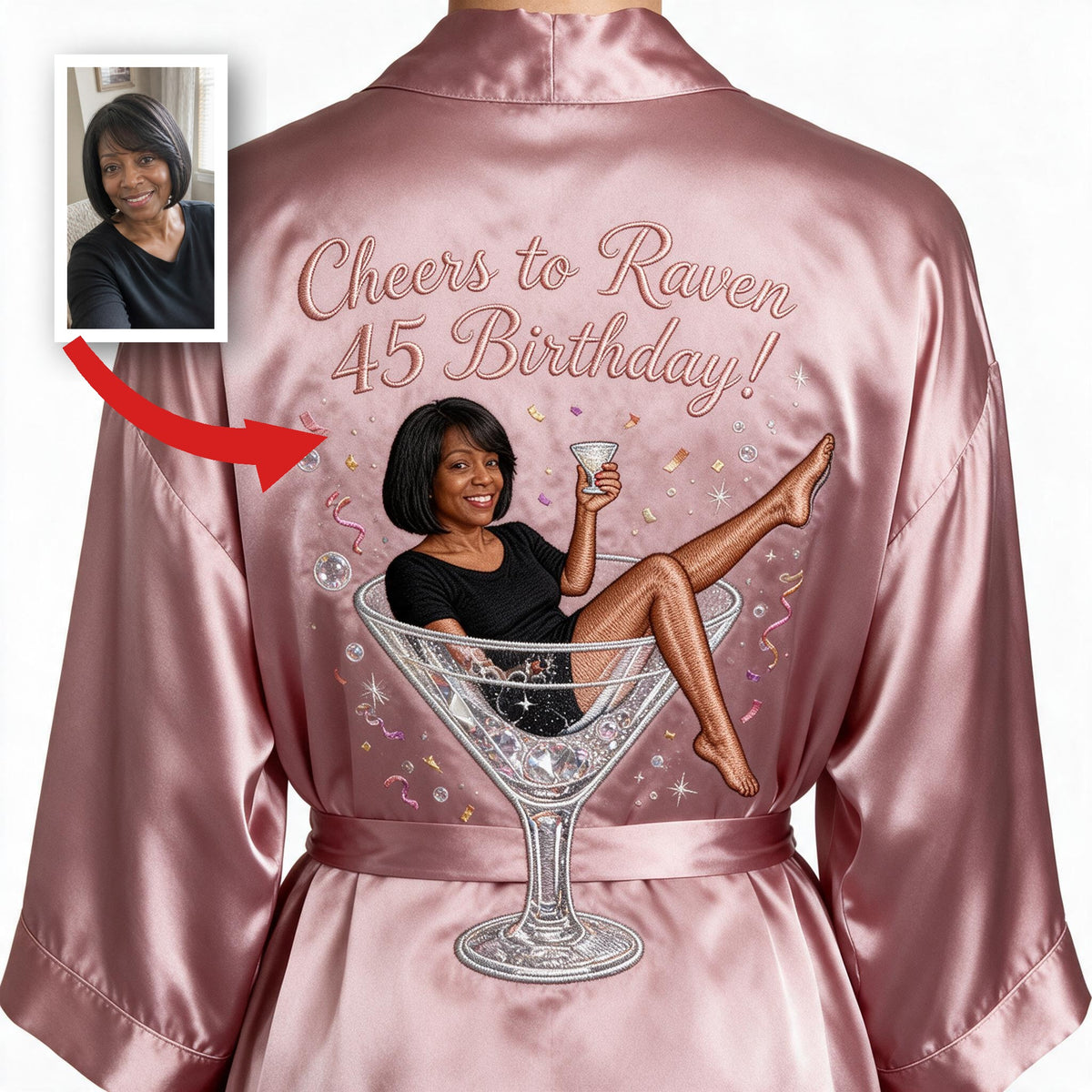 Personalized 45th Birthday Middle-Aged Black Woman Satin Robe Gift for Her