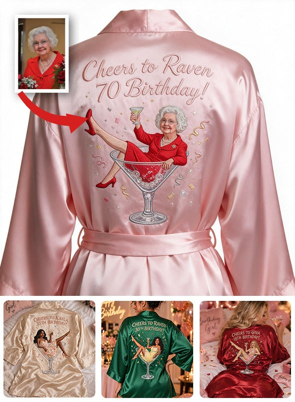 Personalized 70th Birthday Older Woman Satin Robe, Funny Gift for Grandma Mom Wife