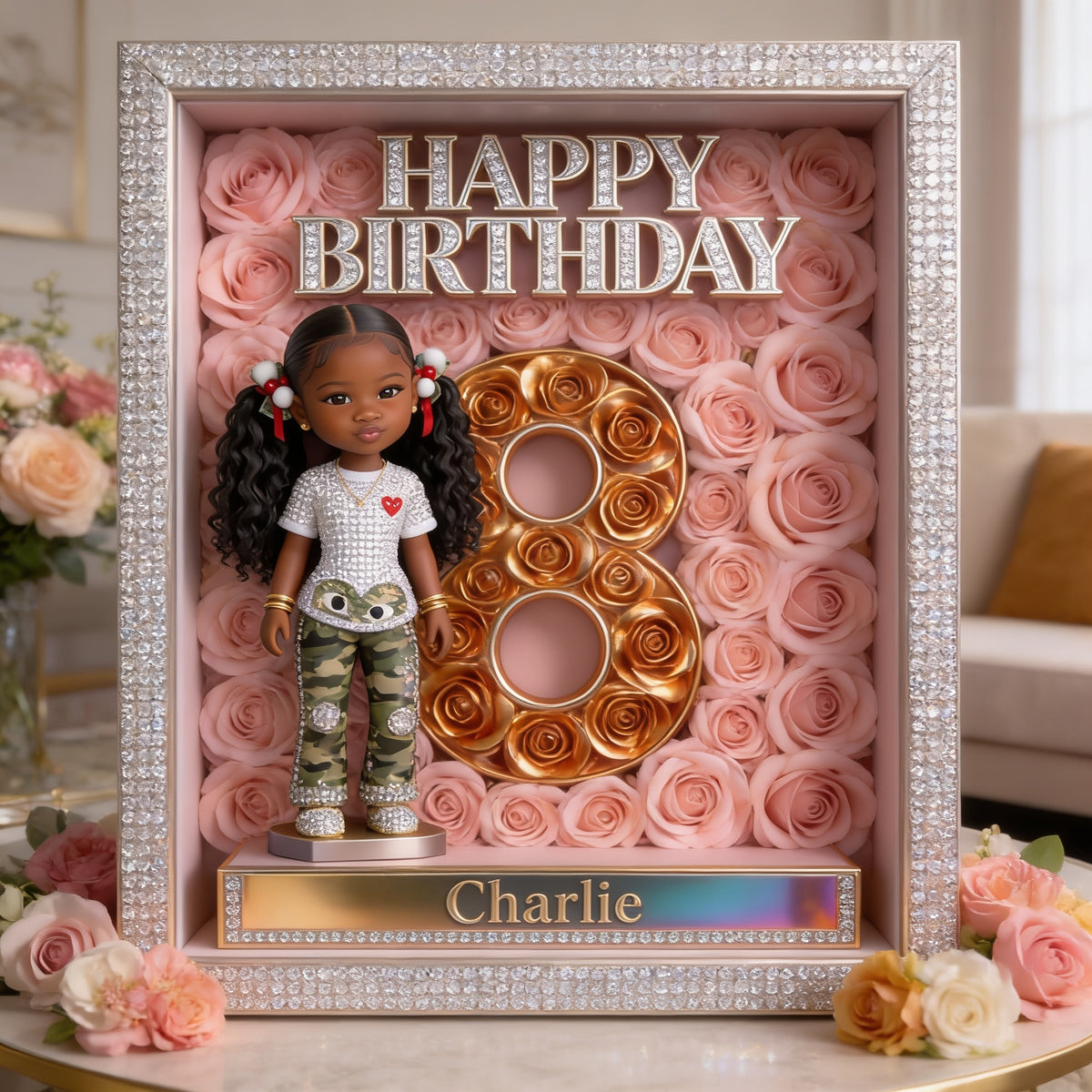 Personalized Birthday Black Little Girl Custom Shaped Acrylic Plaque, Daughter Granddaughter Niece Gift