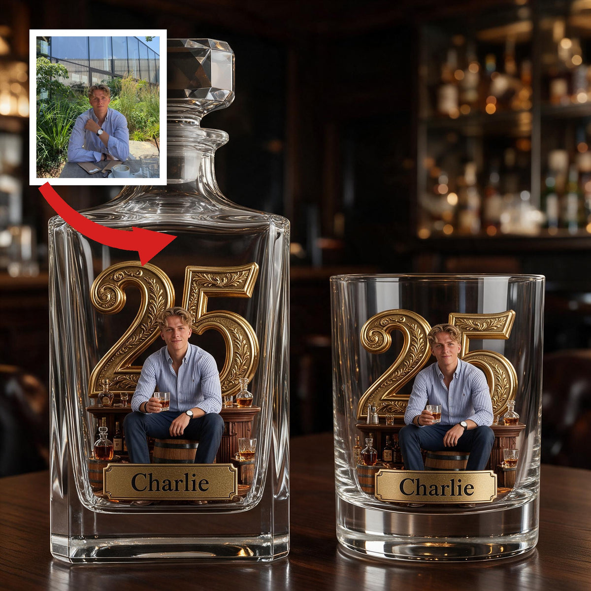 Personalized 25th Birthday Man Whiskey Decanter Set Gift For Him Husband Son Boyfriend