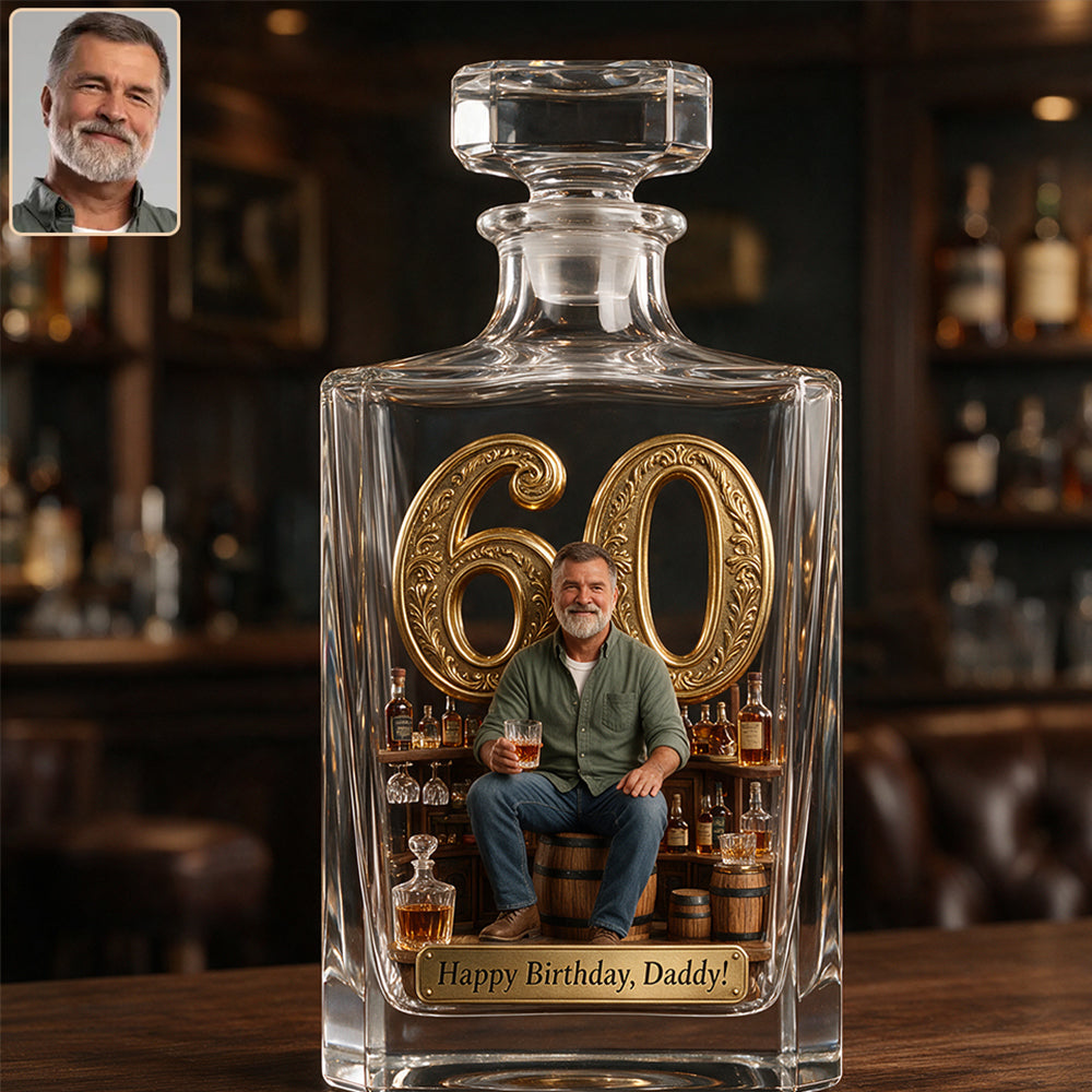 Personalized 70th Birthday Older Latino Man Whiskey Decanter Set, Gift for Dad Husband Grandpa