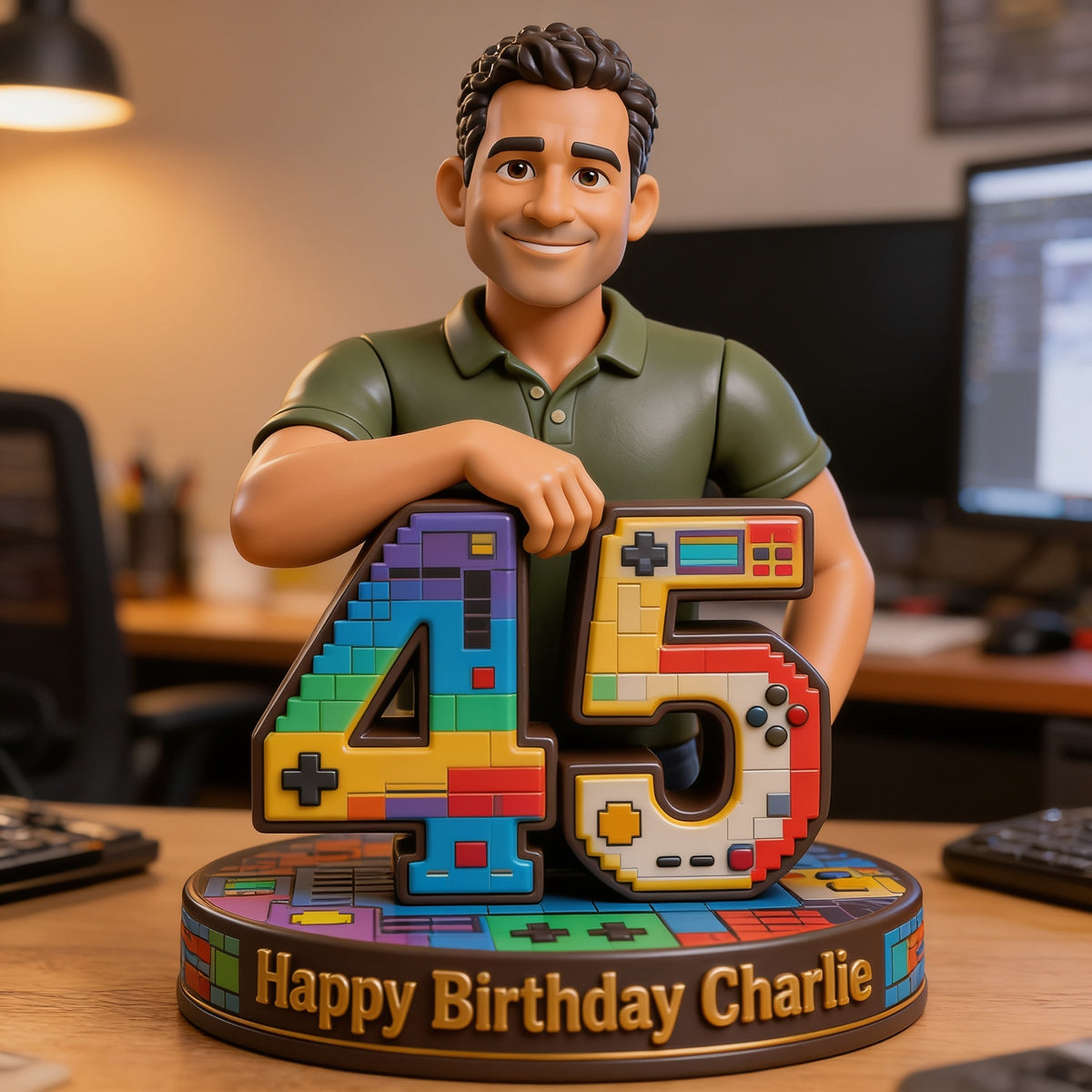 Personalized 45th Birthday Middle-Aged Black Man 3D Figurine Gift for Dad Grandpa
