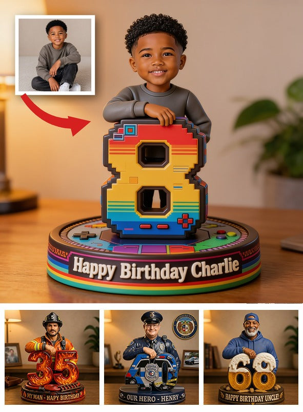 Personalized Birthday Black Little Boy 3D Figurine Son Grandson Nephew Keepsake Gift