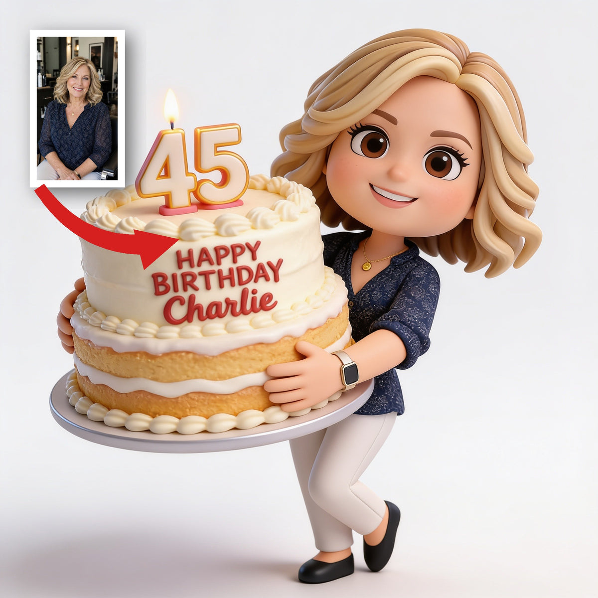 Personalized 45th Birthday Middle-Aged Woman 3D Figurine Keepsake Gift