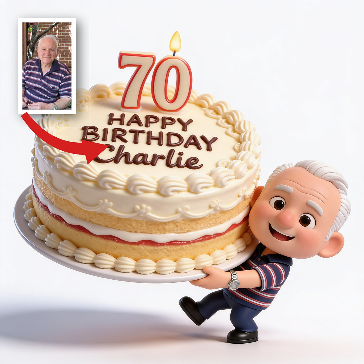 Personalized 70th Birthday Older Man 3D Figurine Gift for Grandpa Dad