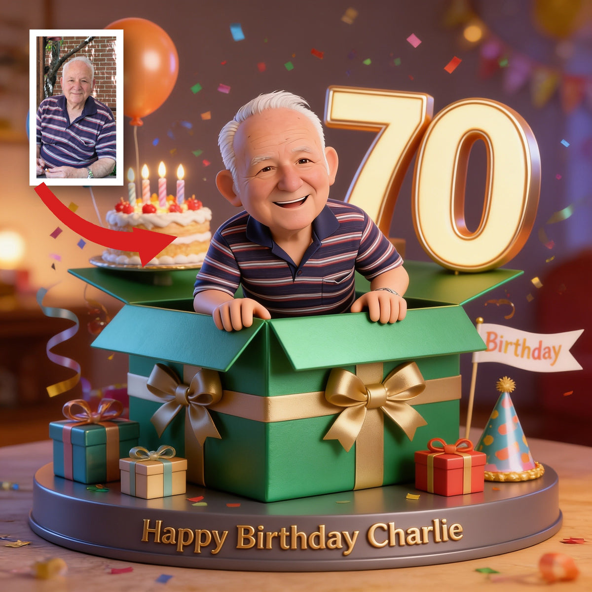 Personalized 70th Birthday Older Man Custom Shaped Acrylic Plaque Gift for Dad Grandpa Husband