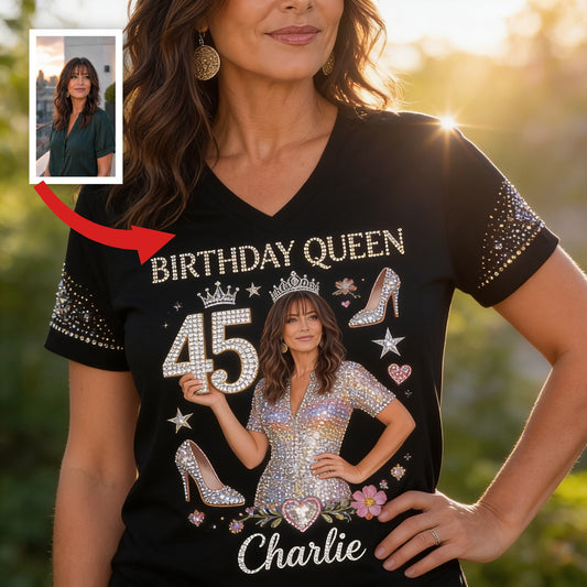 Personalized 45th Birthday Middle-Aged Latina Woman V-Neck T-Shirt