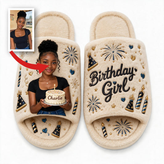 Personalized 21st Birthday Black Woman Open-Toe Slippers, Birthday Gift for Her