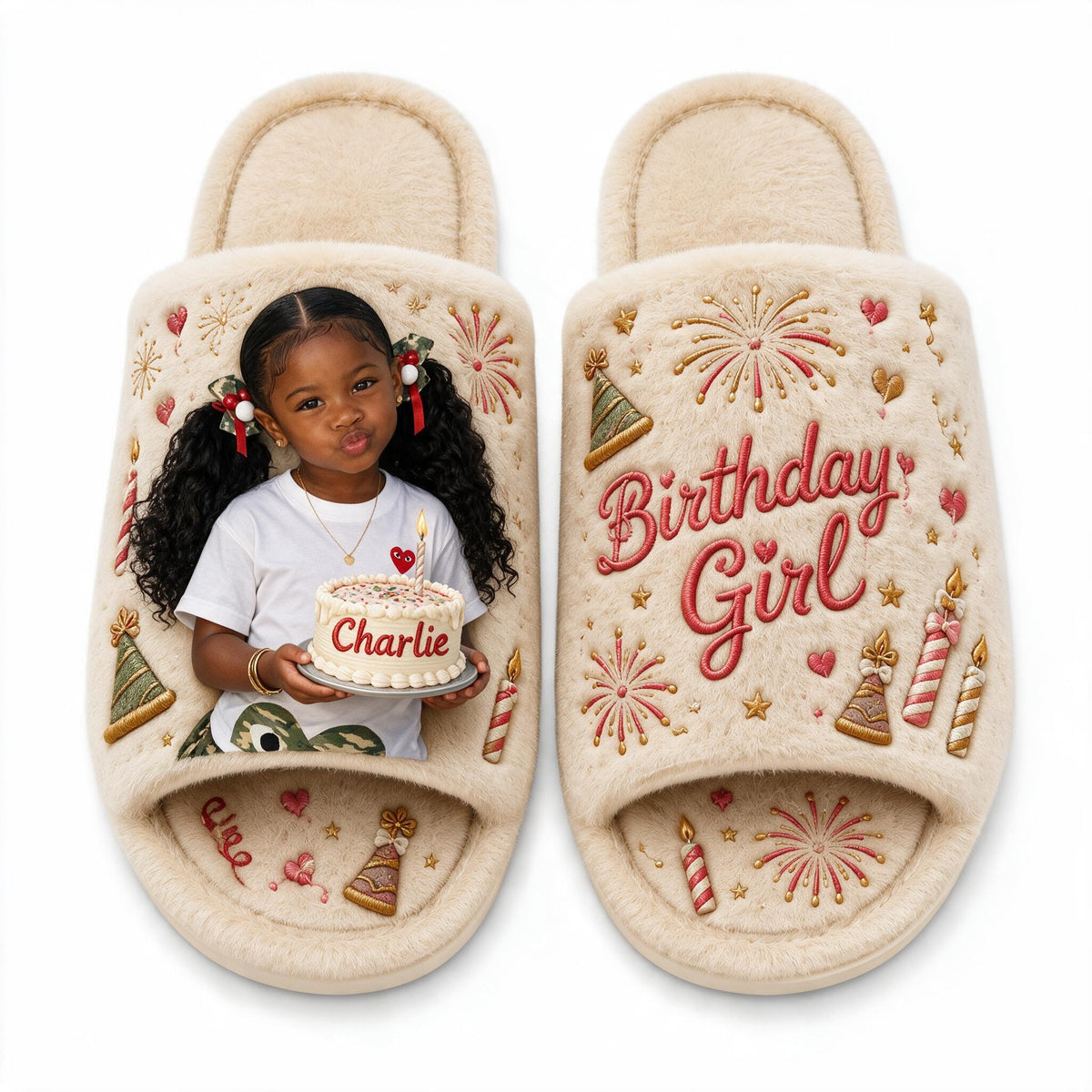 Personalized Birthday Black Little Girl Open-Toe Slippers, Gift for Daughter Granddaughter Niece