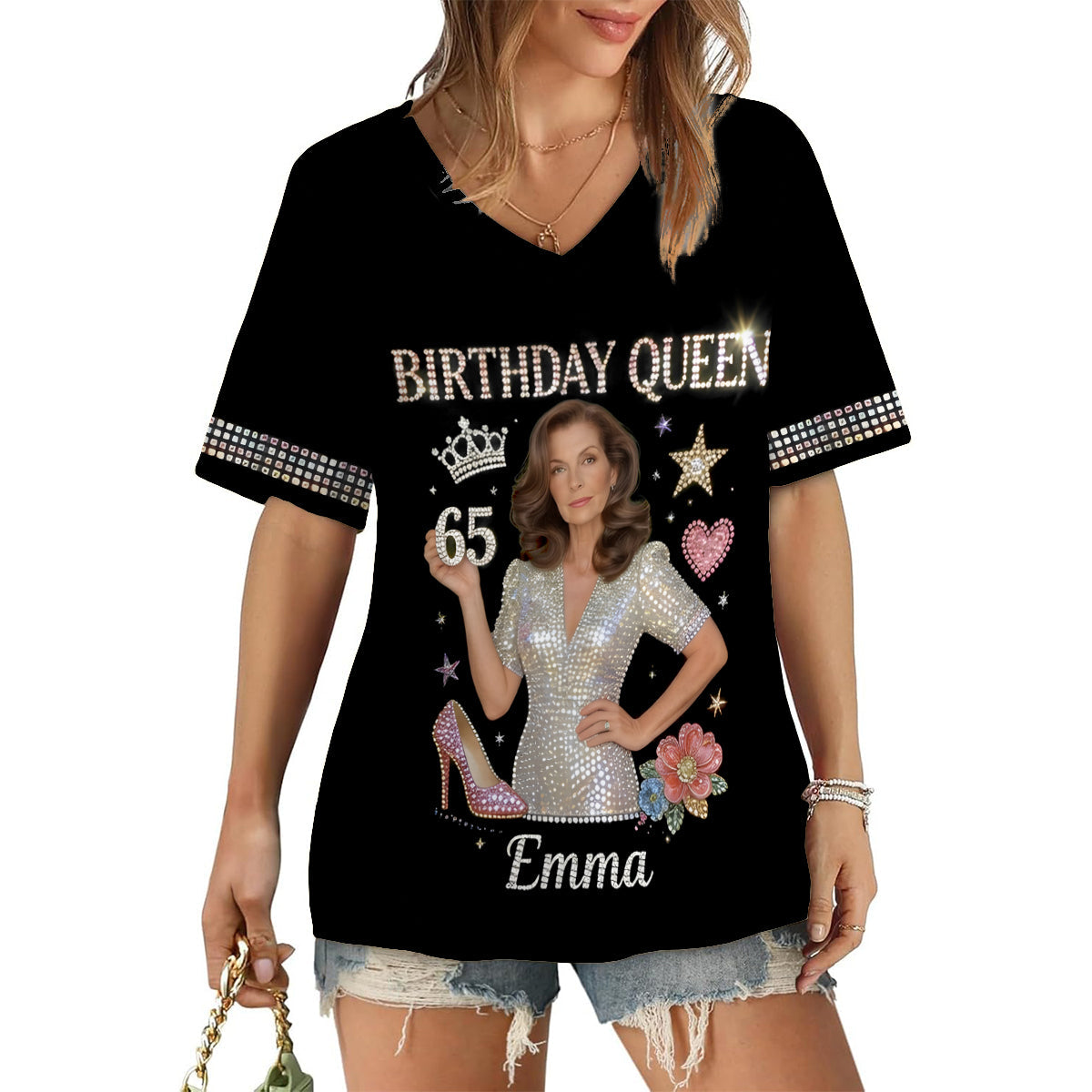Personalized 25th Birthday Woman V-Neck T-Shirt, Birthday Gift for Her