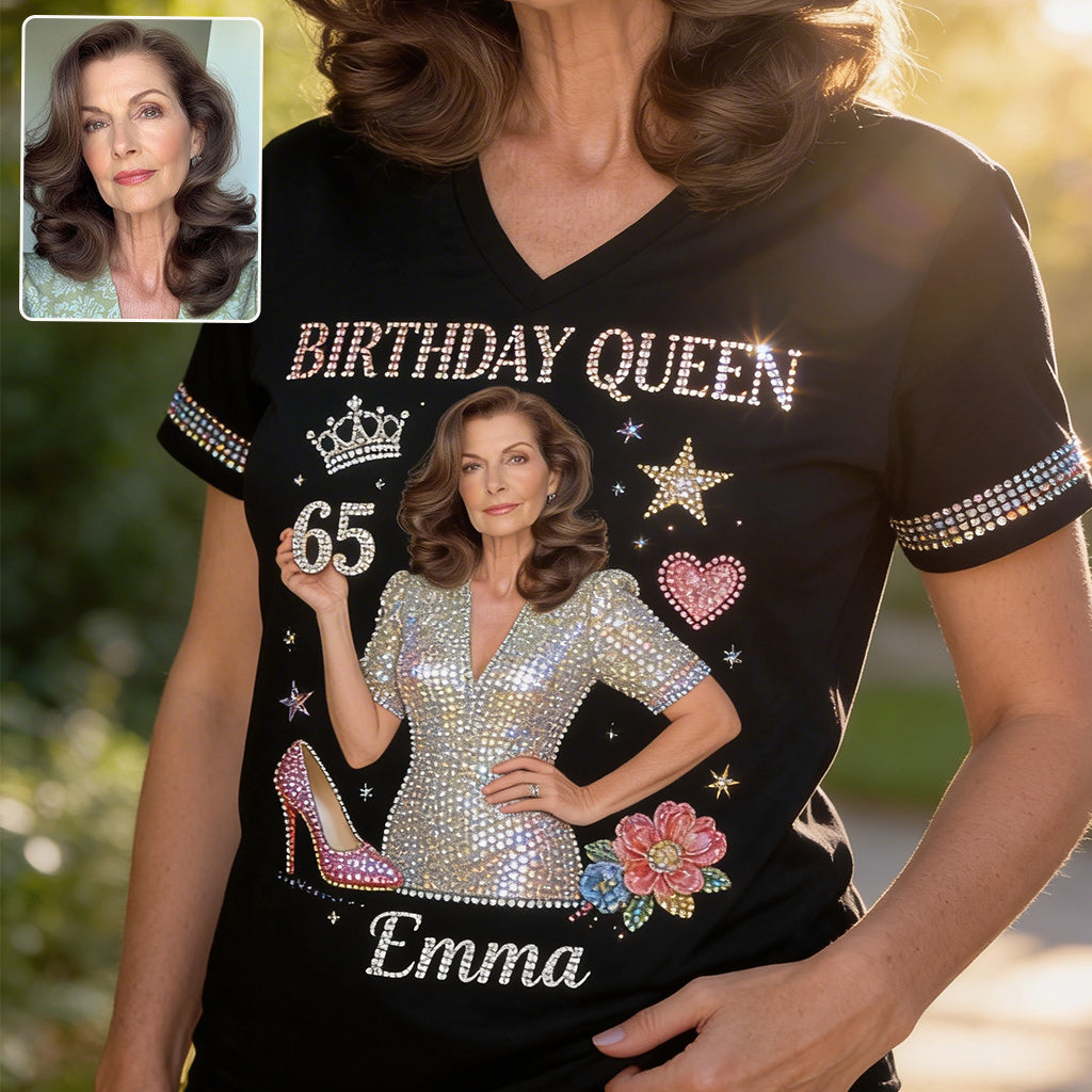 Personalized 25th Birthday Woman V-Neck T-Shirt, Birthday Gift for Her