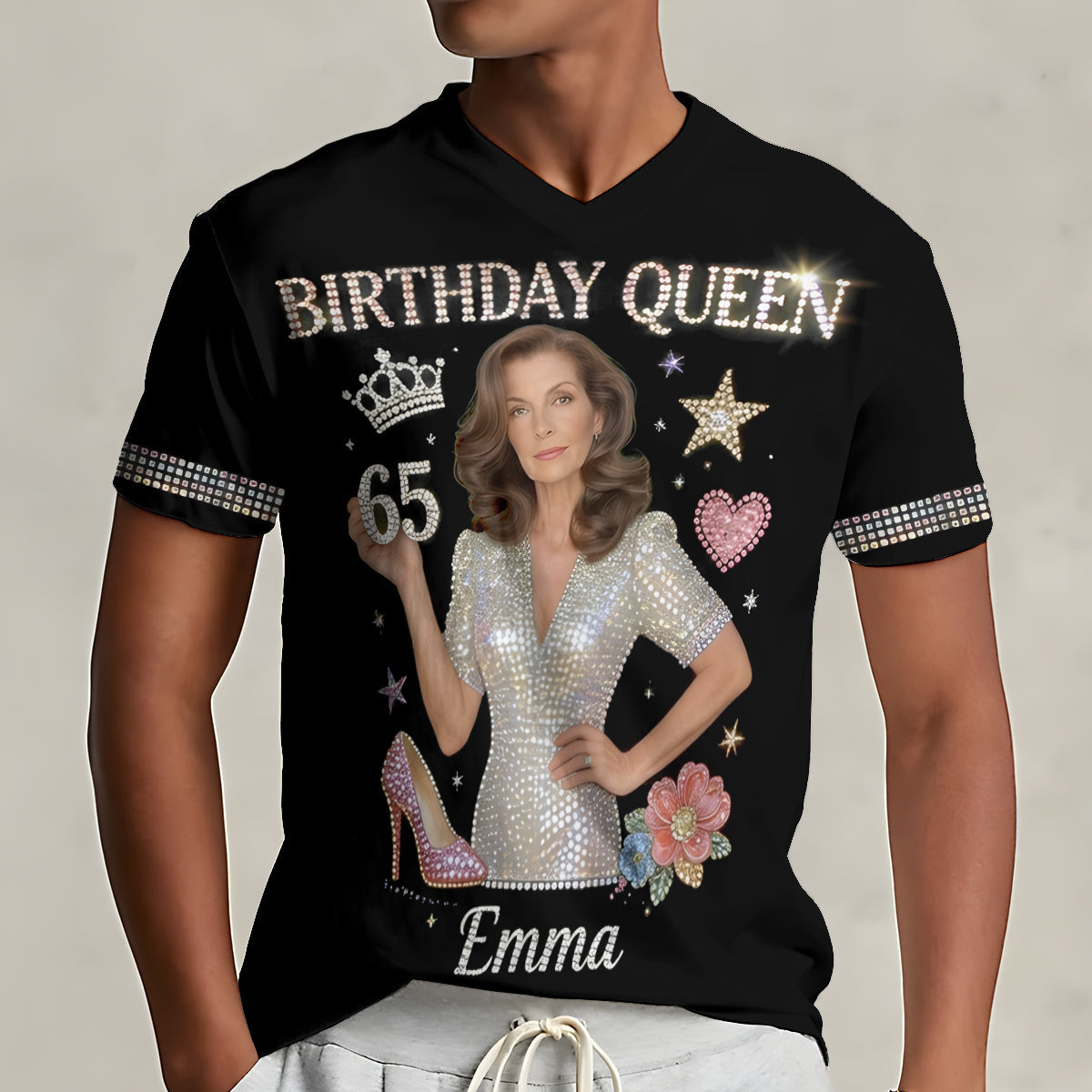 Personalized 45th Birthday Middle-Aged Woman V-Neck T-Shirt Birthday Queen Gift
