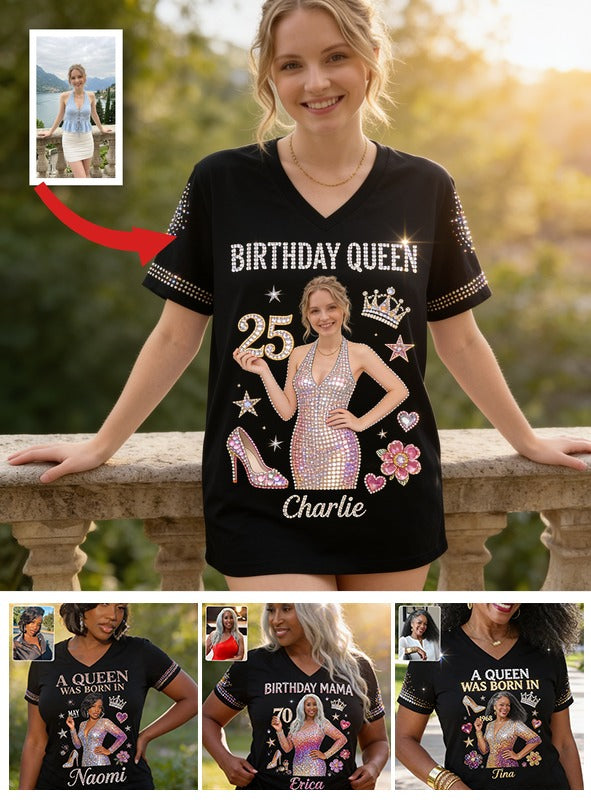 Personalized 25th Birthday Woman V-Neck T-Shirt, Birthday Gift for Her