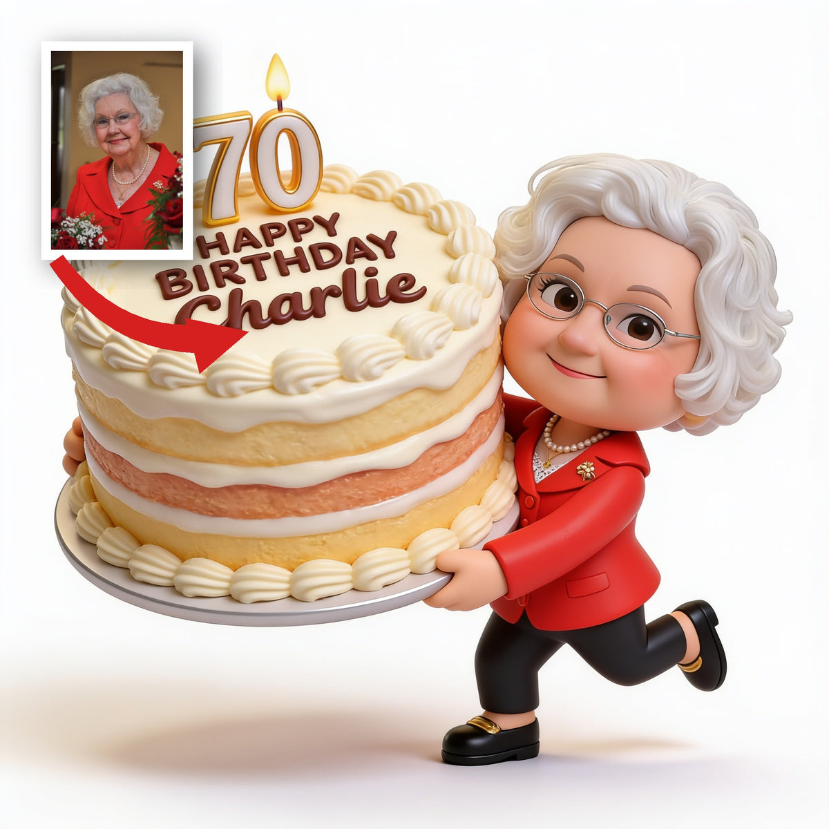Personalized 70th Birthday Older Woman Premium 3D Figurine - Gift for Grandma Mom