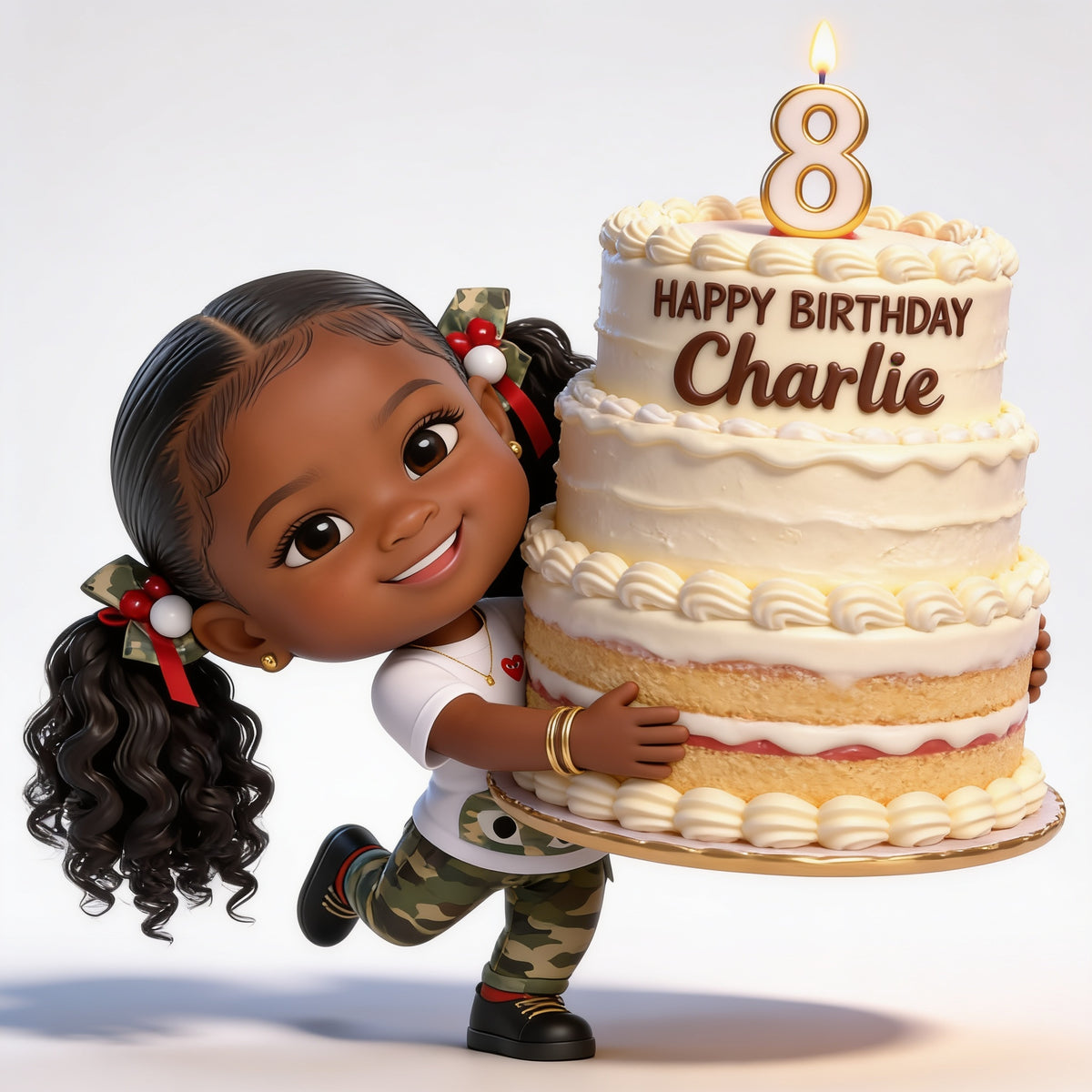Figurine 3D Personnalisée Fille Noire pour 8ème Anniversaire, Cadeau pour Fille, Petite-Fille, Nièce