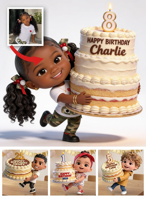 Figurine 3D Personnalisée Fille Noire pour 8ème Anniversaire, Cadeau pour Fille, Petite-Fille, Nièce