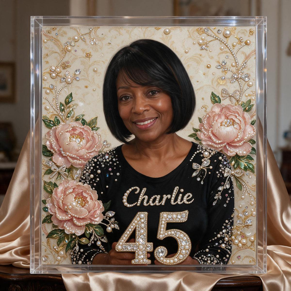 Personalized 45th Birthday Middle-Aged Black Woman Diamond Painting Ornament Kit Gift