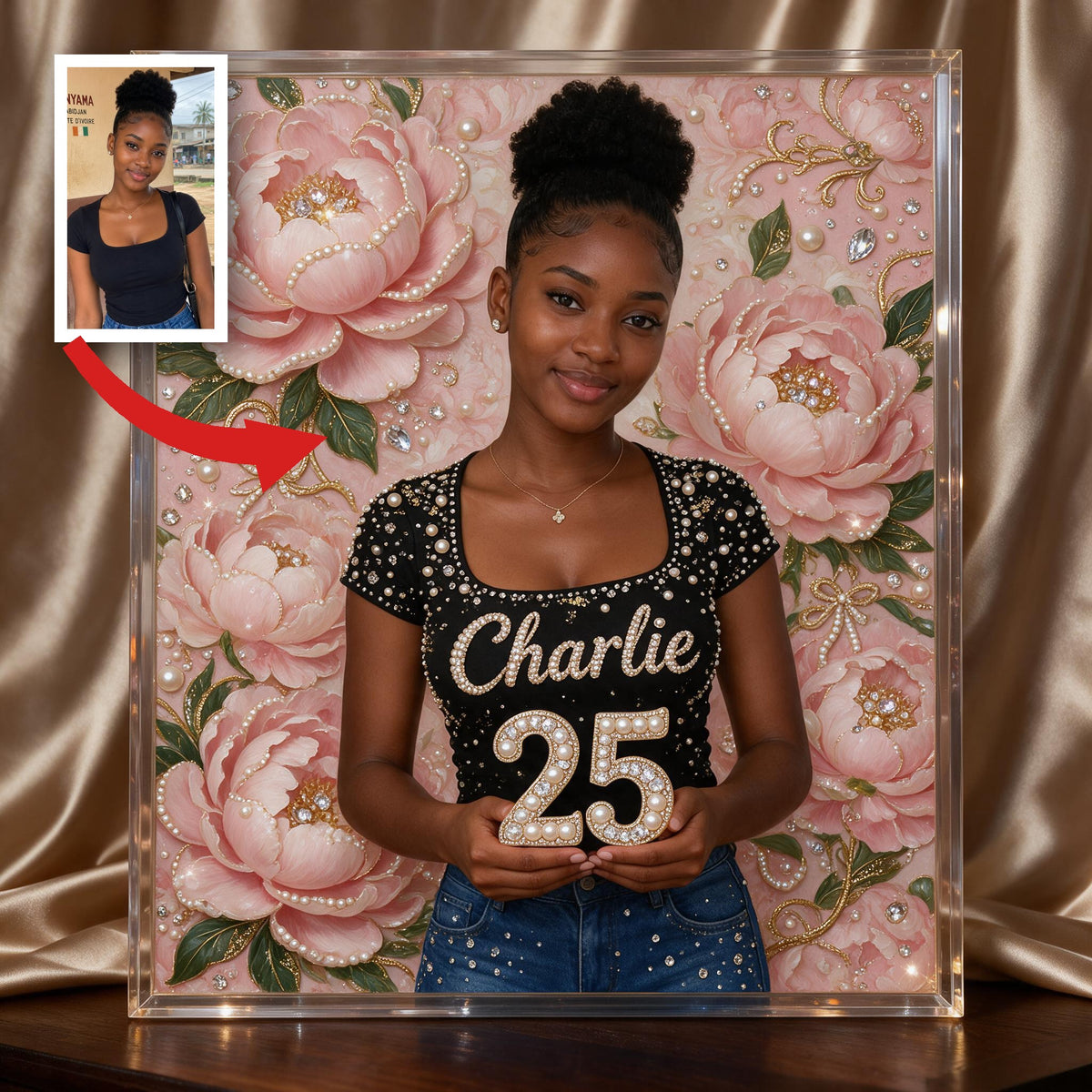 Personalized 25th Birthday Black Woman Diamond Painting Ornament Kit Gift for Her
