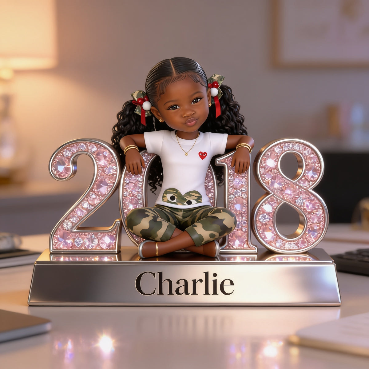 Personalized Birthday Black Little Girl Custom Shaped Acrylic Plaque Gift for Daughter Granddaughter Niece