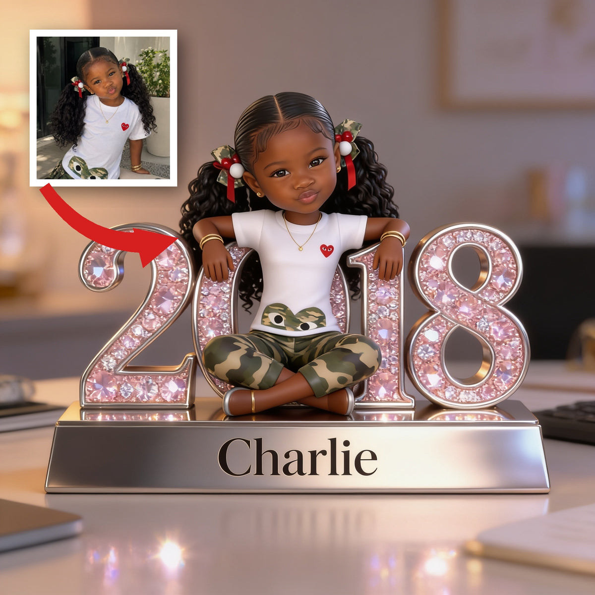 Personalized Birthday Black Little Girl Custom Shaped Acrylic Plaque Gift for Daughter Granddaughter Niece