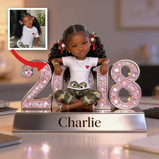 Personalized Birthday Black Little Girl Custom Shaped Acrylic Plaque Gift for Daughter Granddaughter Niece