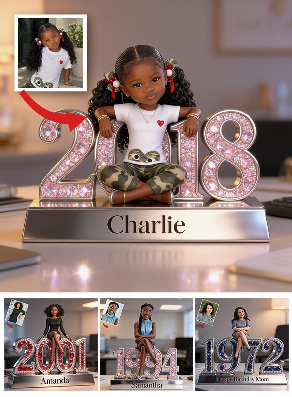 Personalized Birthday Black Little Girl Custom Shaped Acrylic Plaque Gift for Daughter Granddaughter Niece